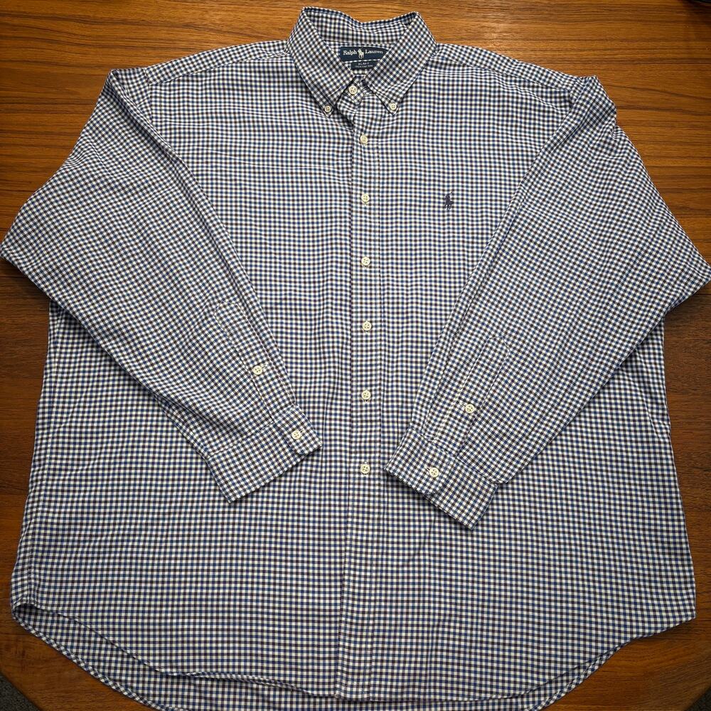 Ralph Lauren Men's Blue Purple Plaid Long Sleeve Button Down shirt size XXL